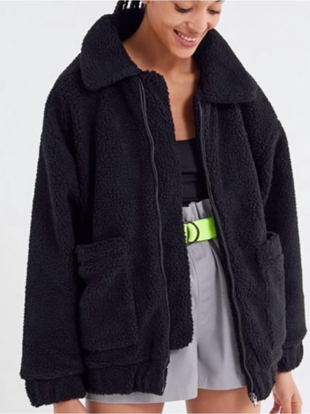 I.AM.GIA Black Plush Teddy Zip Jacket